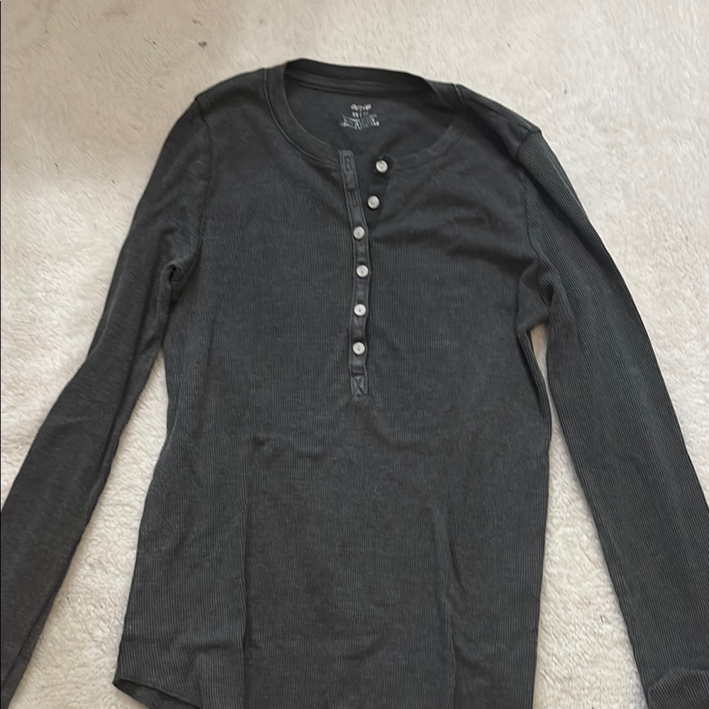 Gray Long Sleeve Henley Shirt
